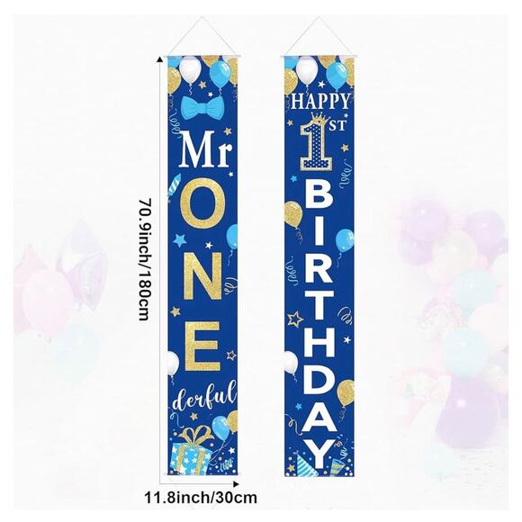 Mr. Onederful Birthday Banner 1st Birthday Porch Sign Hanging Door Banner- 2 - Picture 1 of 5
